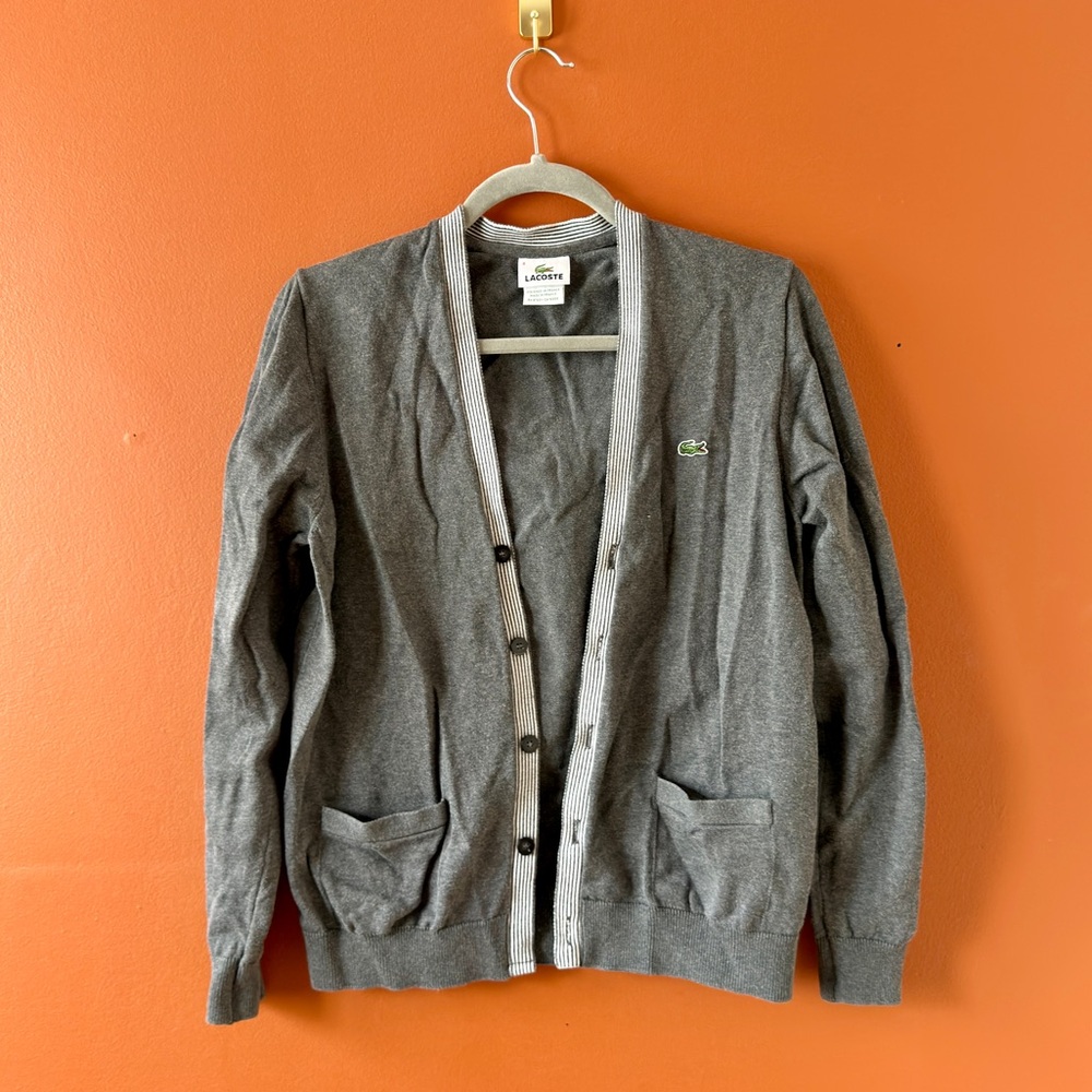 Lacoste Charcoal Unisex Cardigan - 100% Cotton - Made in France